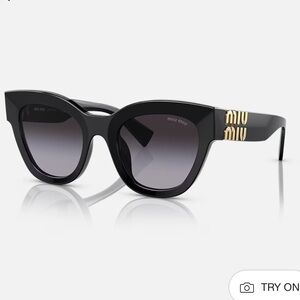Miu Miu Black Cat-Eye Sunglasses with Gold Logo Accents 01YSF